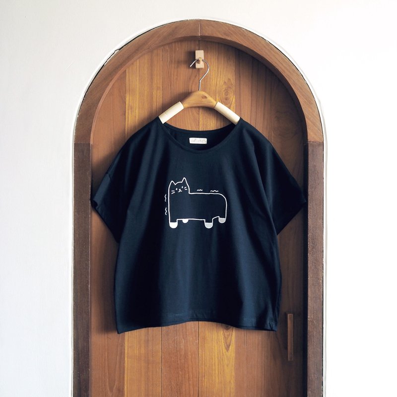 purrniture cat t-shirt : navy - 女装 T 恤 - 棉．麻 蓝色