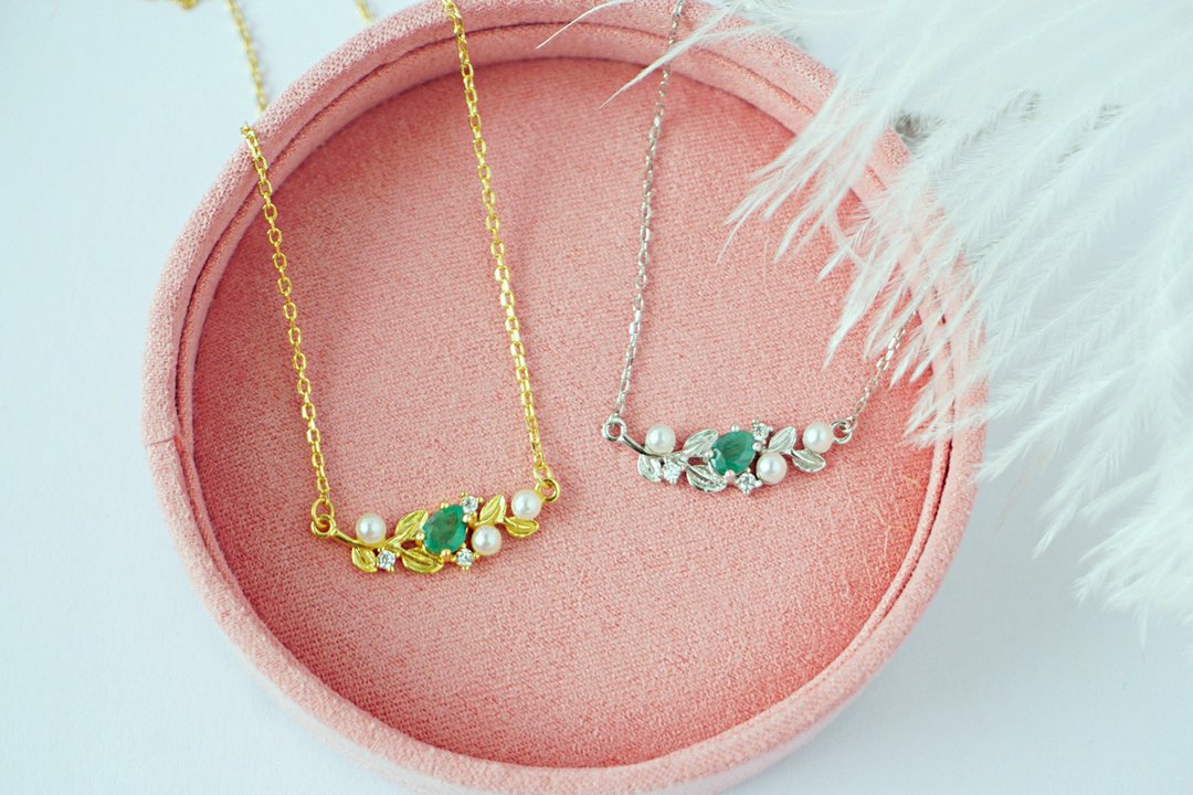 Natural Emerald Necklace Silver925. - 项链 - 纯银 绿色