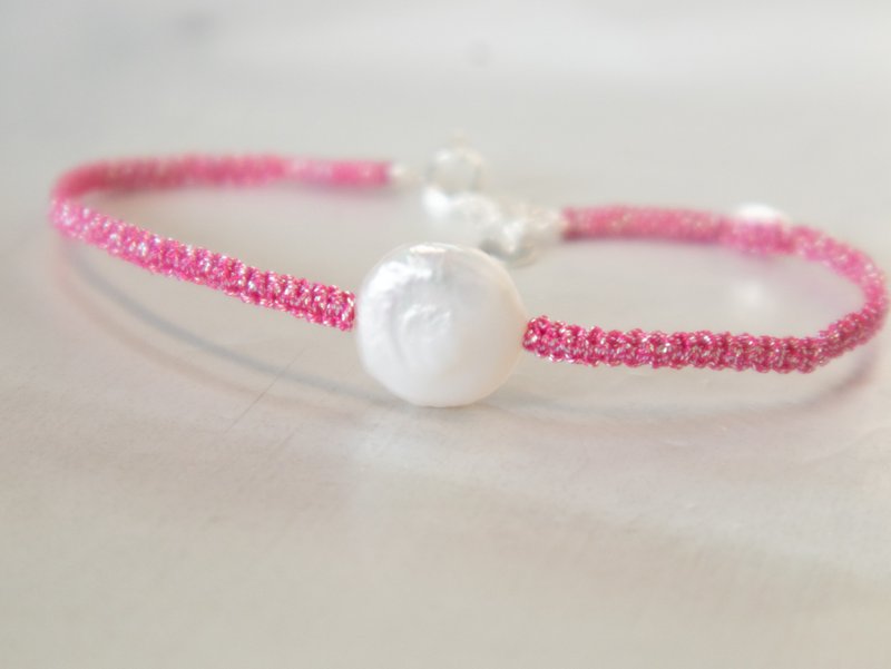 925纯银天然珍珠coins pearl幸运手环-锦鲤粉红 - 手链/手环 - 珍珠 粉红色
