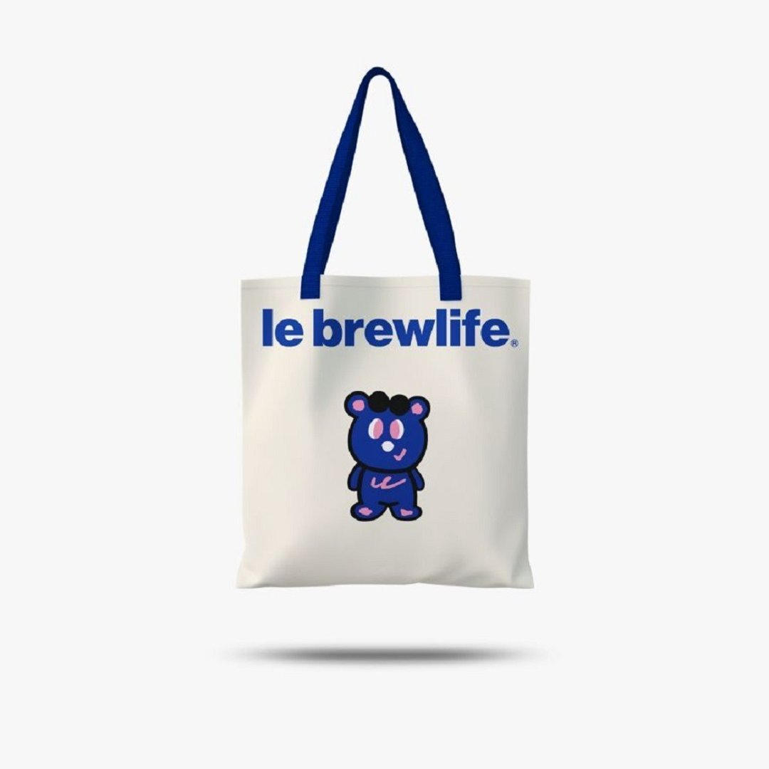 【可爱环保】Blue The Bear 乐步熊托特帆布袋 米白 - 侧背包/斜挎包 - 棉 白色