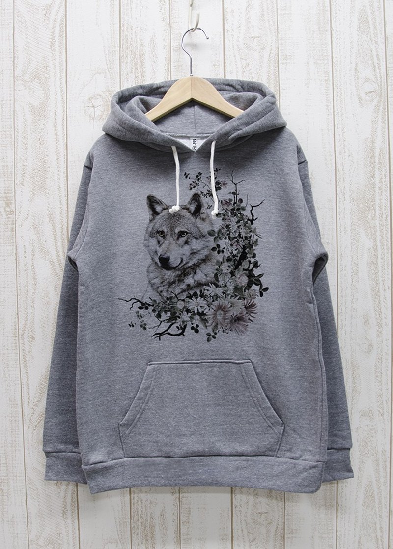 ronronWOLF Hoodie Calld? Heather Gray / R035-P-GR - 中性连帽卫衣/T 恤 - 棉 灰色