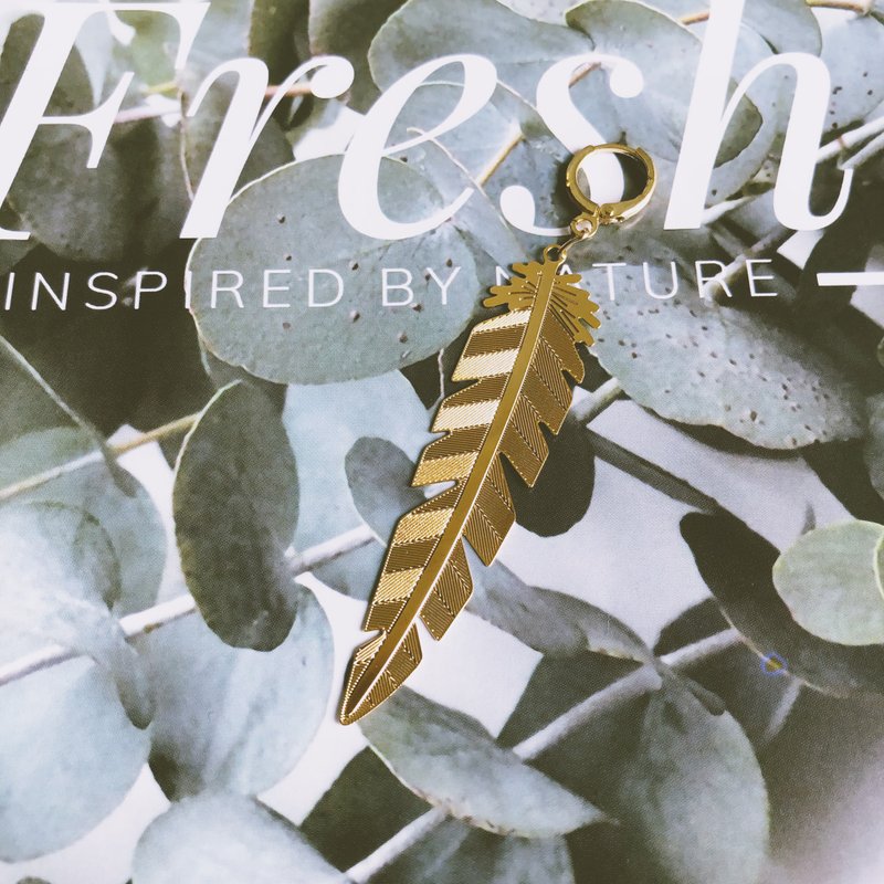 原创单只叶子耳环 - 耳环/耳夹 - 其他金属 金色