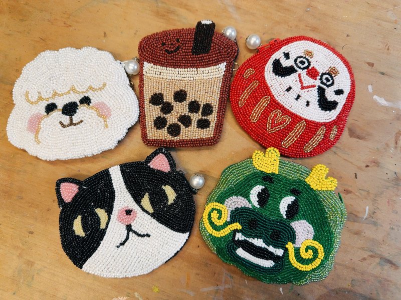 圣诞交换礼物/龙探吉 小达摩 可爱比熊 手工串珠零钱包_可放卡片 - 零钱包 - 其他材质 多色