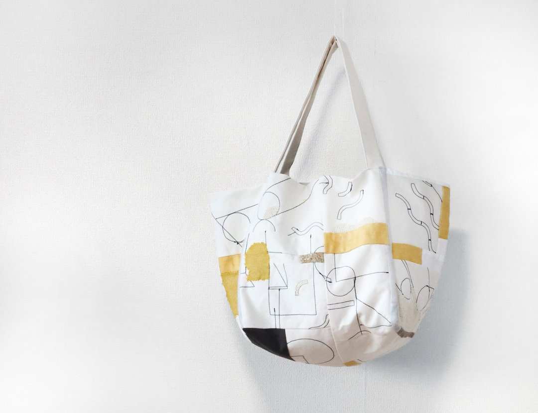 Pinkoi 代购 - Cubic Tote Shoulder“construction No.3”展开的蓝图没有名字 - 侧背包/斜挎包 - 棉．麻 白色