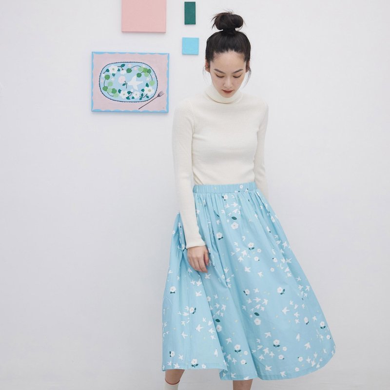 【换季特卖】细褶宽摆伞裙/艺术家联名/印花乐 x 米力/幸福白鸽 - 裙子 - 棉．麻 