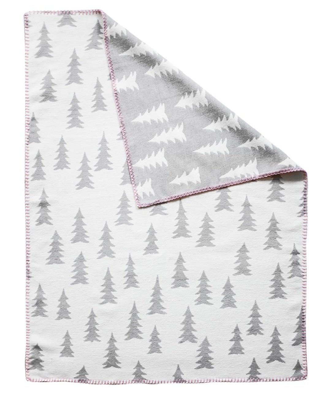 森林有机棉刷毛毯灰白+粉边-GRAN WOVEN CHILD BLANKET(grey/pink - 被子/毛毯 - 棉．麻 灰色