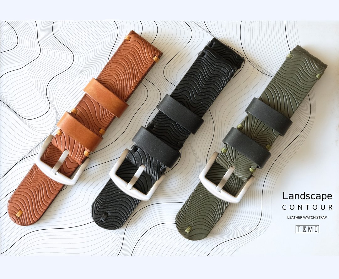 Leather watch strap, contour model, white leather, black, green, brown, curved s - 表带 - 真皮 白色