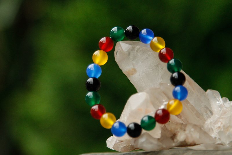 【手环系列】8mm 五色多宝玛瑙手环 (欢迎定制) - 手链/手环 - 宝石 多色