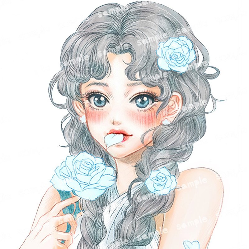 蓝玫瑰或一朵玫瑰贴纸 - 贴纸 - 纸 