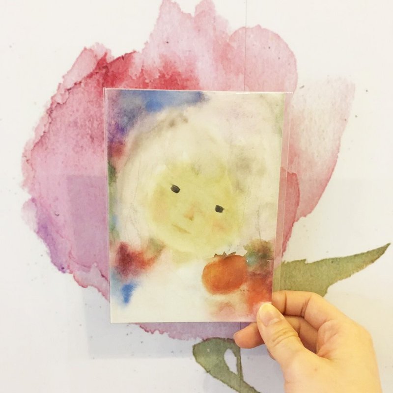岩崎知弘-女孩与柿子-插画明信片 - 卡片/明信片 - 纸 
