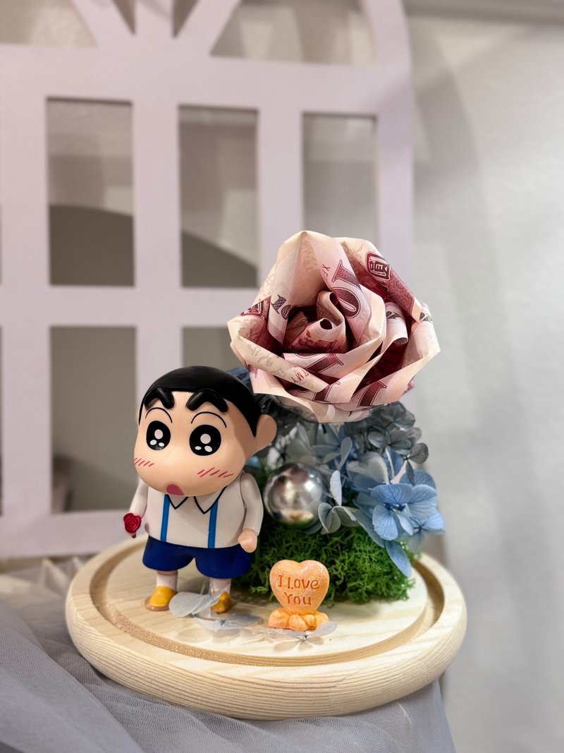 玻璃花盅 钞票花盅 发财款 小新款 内含真钞 - 干燥花/捧花 - 玻璃 多色