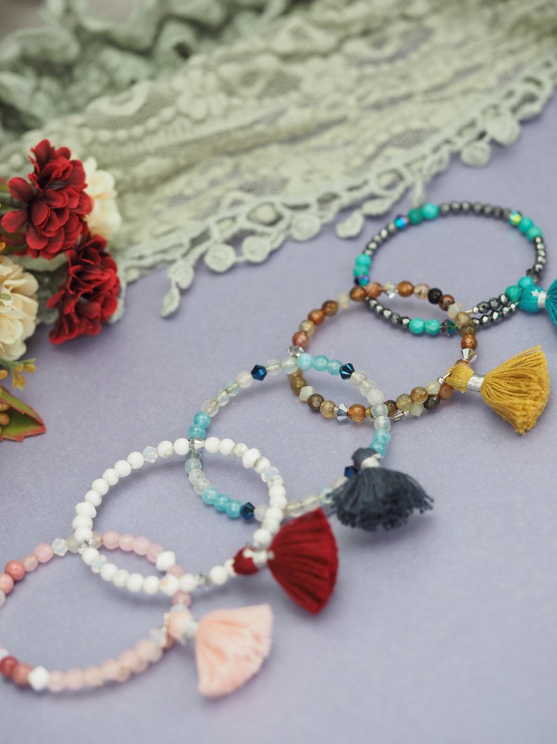 Gemstone tassel bracelet/ Colourful crystal bangle - 手链/手环 - 宝石 多色