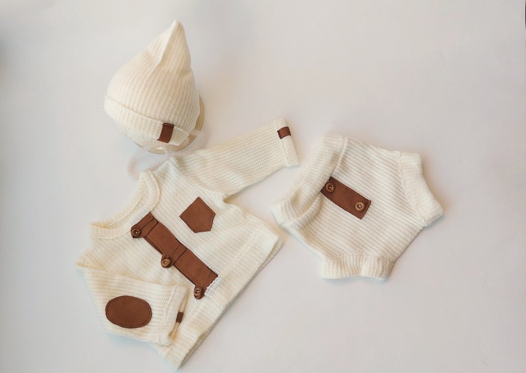 Newborn boy outfit, Ivory outfit- baby sweater, boy bloomers, baby boy hat - 婴儿饰品 - 其他材质 白色