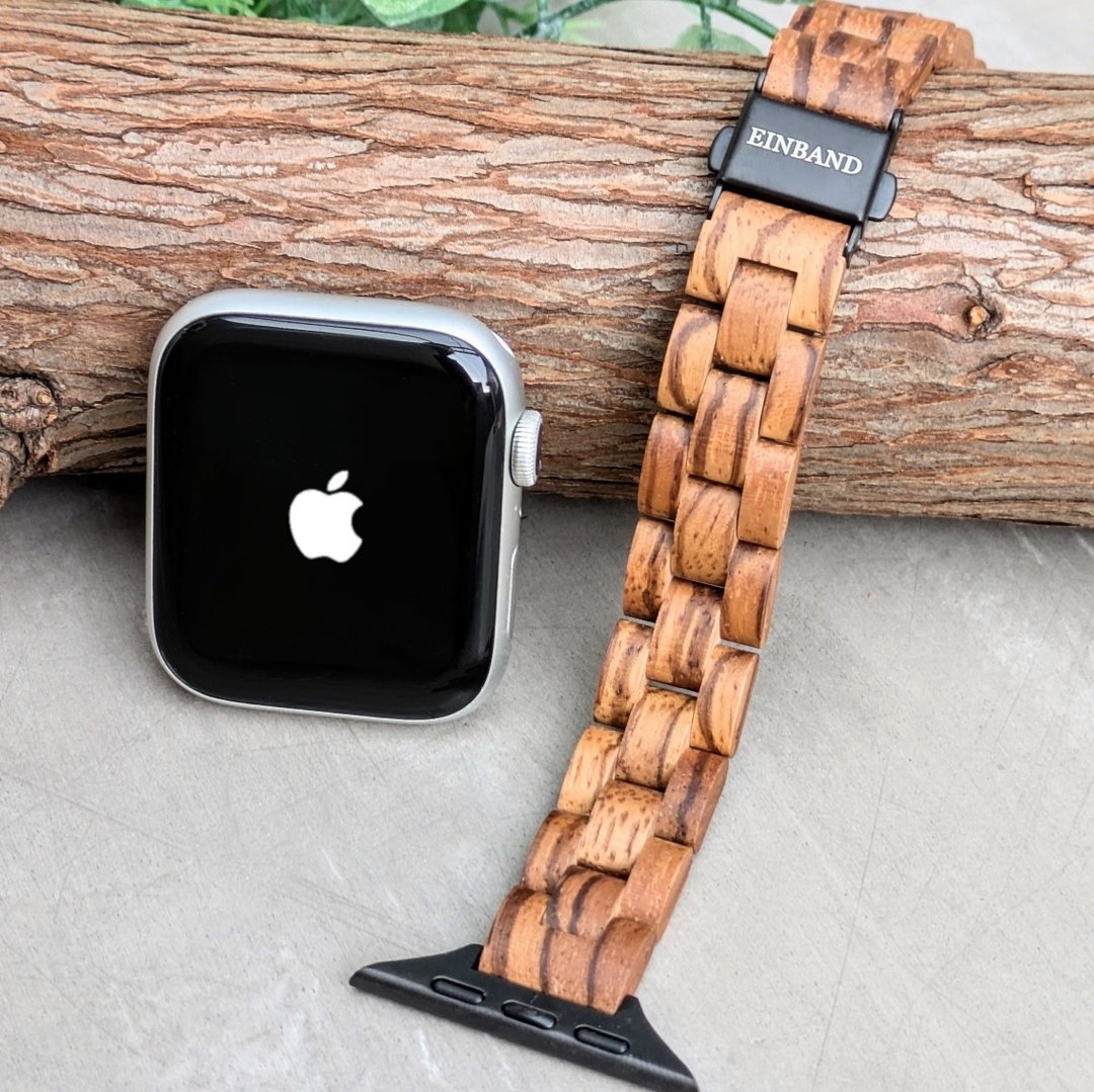 【木制表带】EINBAND AppleWatch 适用 天然木质表带 木纹表带 14mm【斑马木】 - 女表 - 木头 咖啡色