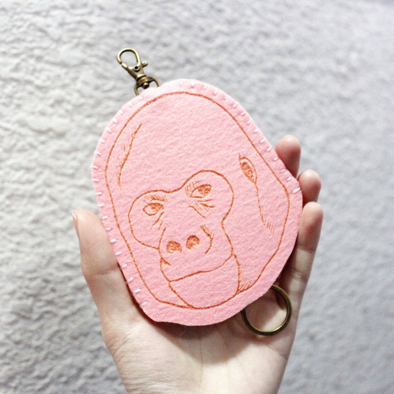 Animal-动物系列-羊毛毡钥匙包Key sets/羊毛毡钥匙套 <粉猩猩> - 钥匙链/钥匙包 - 羊毛 粉红色