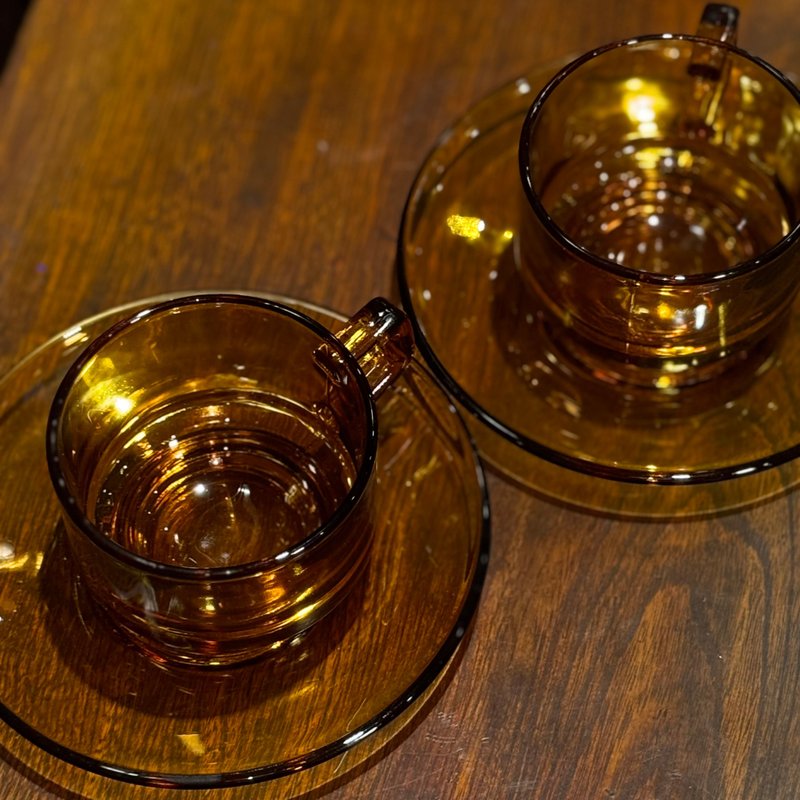日本 琥珀玻璃杯盘 - 咖啡杯/马克杯 - 玻璃 咖啡色