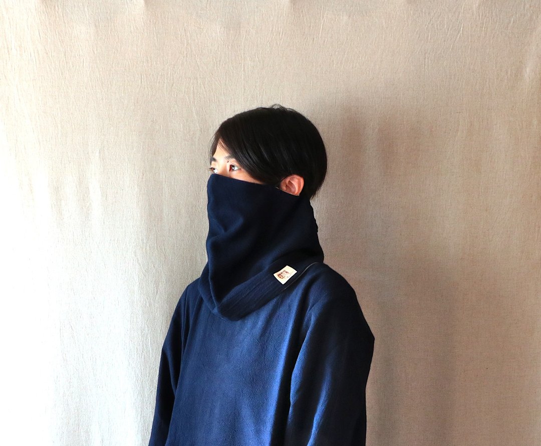 snood mask / indigo / yellow gradation - 围巾/披肩 - 棉 蓝色