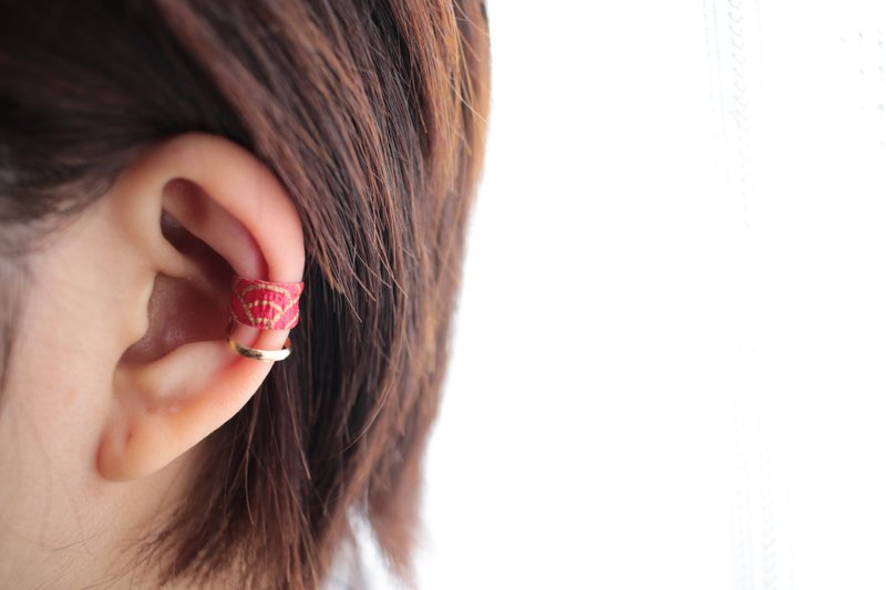 耳朵袖口使用赤色日本纸 - 耳环/耳夹 - 纸 红色