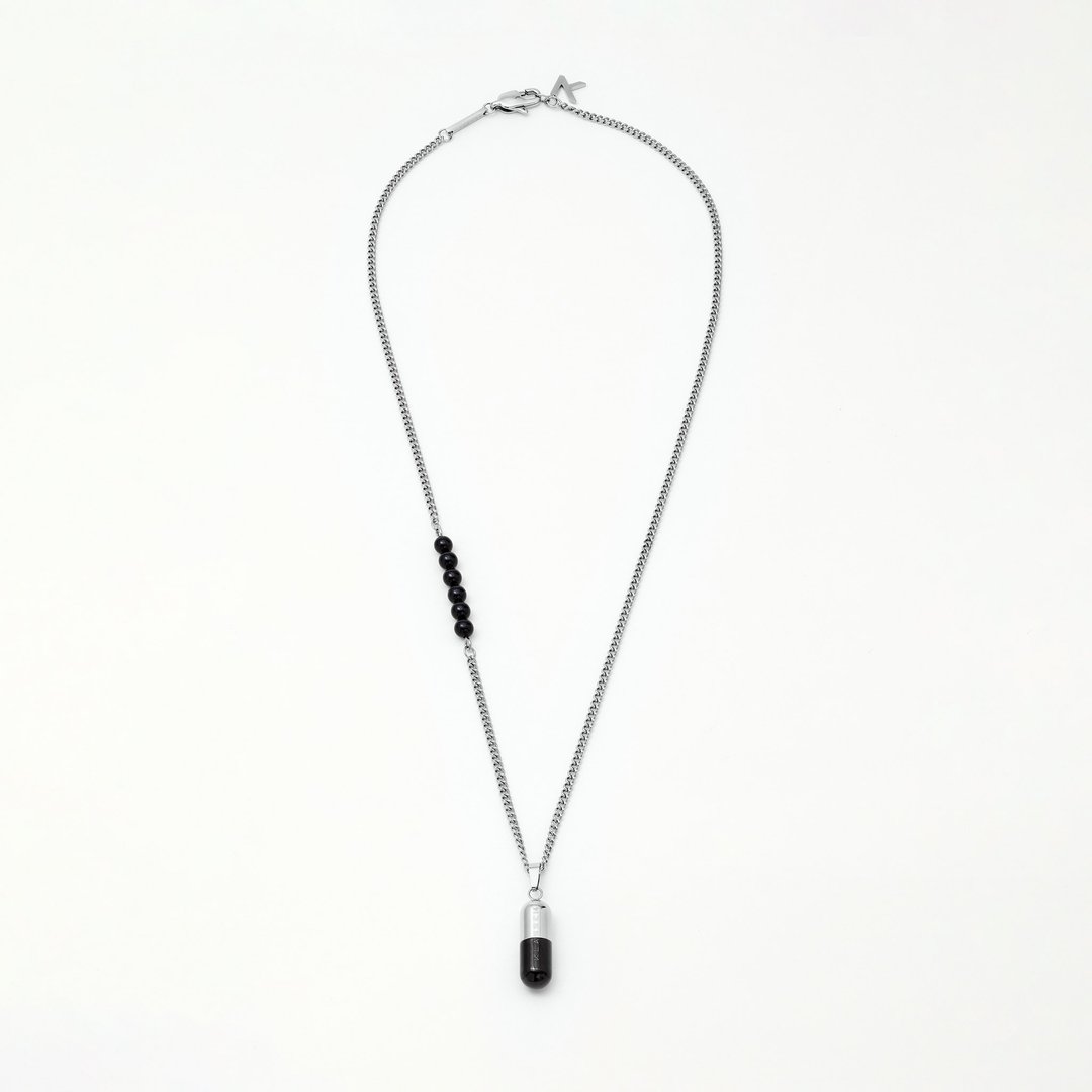 Capsule Necklace Silver & Black Onyx (470mm)颈链 - 项链 - 不锈钢 银色