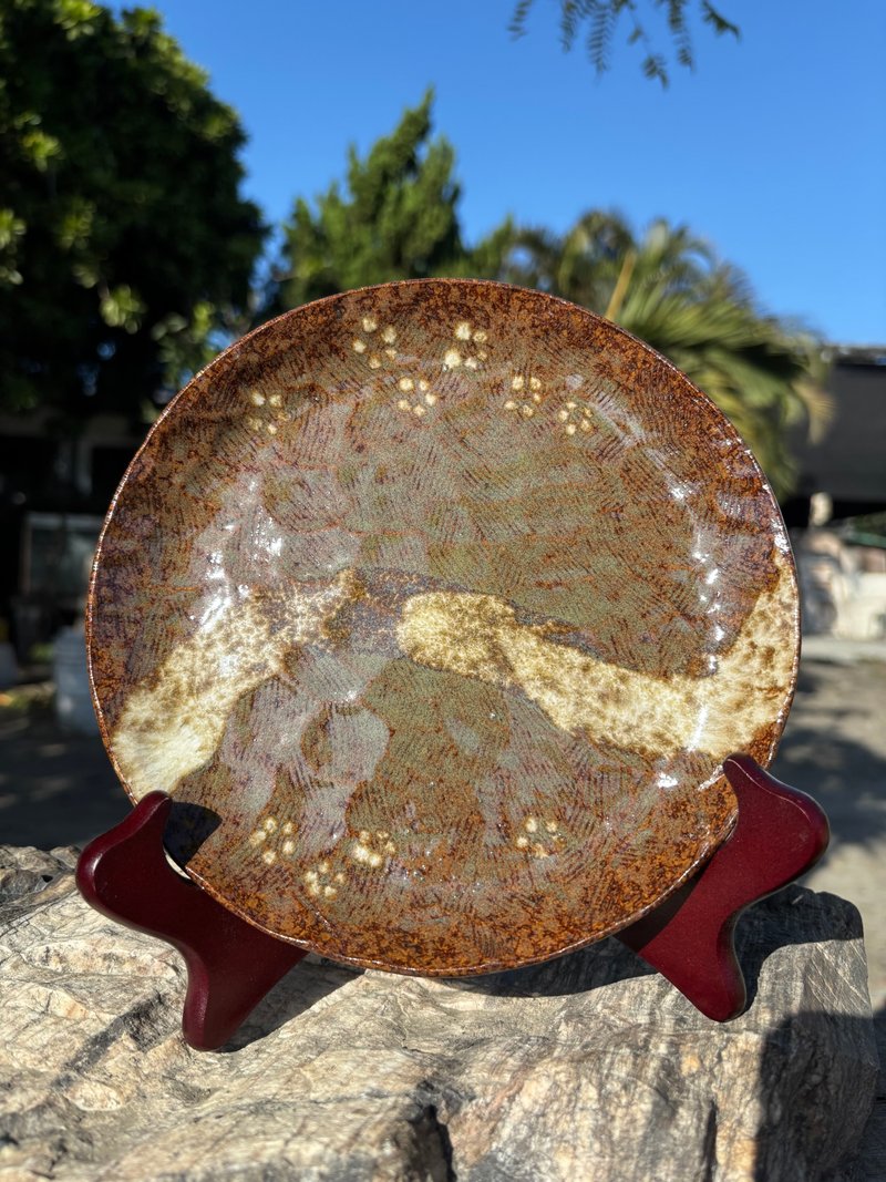 白纹梅花圆盘02 - 盘子/餐盘/盘架 - 陶 咖啡色