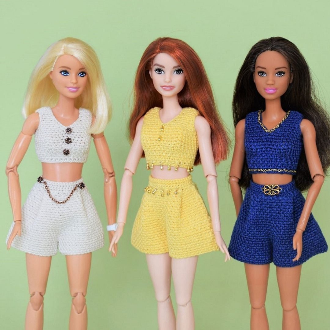 Crochet clothes Barbie pattern pdf, shorts and top doll digital download - 编织/刺绣/羊毛毡/裁缝 - 棉 灰色