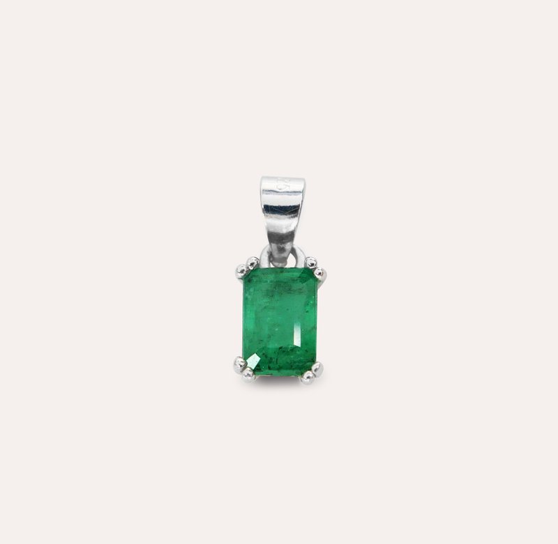 AND 祖母绿 绿色 长方 4*6mm 坠子 经典系列 Emerald P 天然宝石 - 项链 - 银 绿色