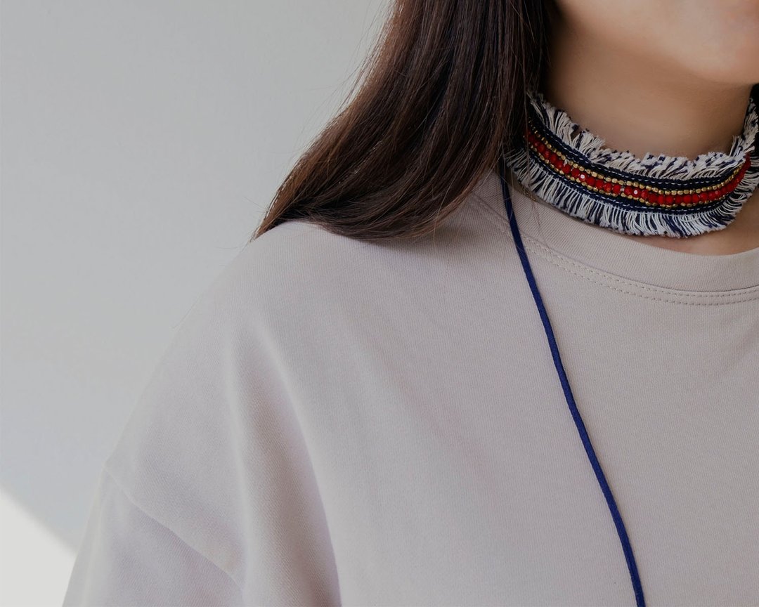Multi Purpose Choker - 项链 - 绣线 蓝色