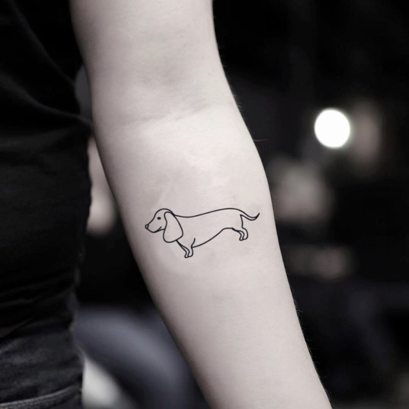 OhMyTat 腊肠狗 Dachshund Dog 刺青图案纹身贴纸 (2 张) - 纹身贴 - 纸 黑色