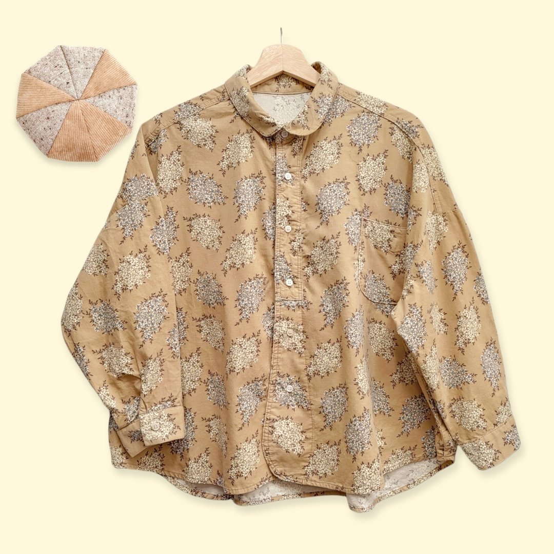小牛村 设计款 灯芯绒 宽版衬衫 卡其 /白花球 - 女装衬衫 - 棉 卡其色