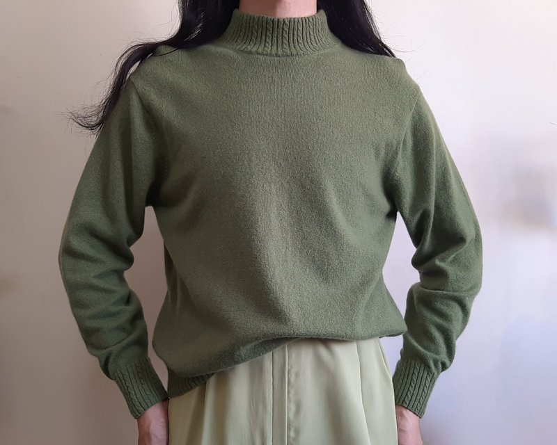 复古款 100% 羊绒绿色高领套头毛衣 尺码 大号 - 女装针织衫/毛衣 - 羊毛 绿色