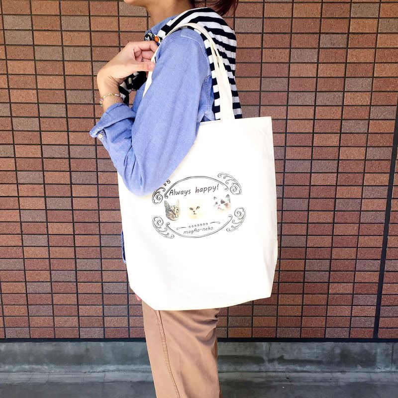 三只猫手提袋 - 侧背包/斜挎包 - 棉．麻 白色