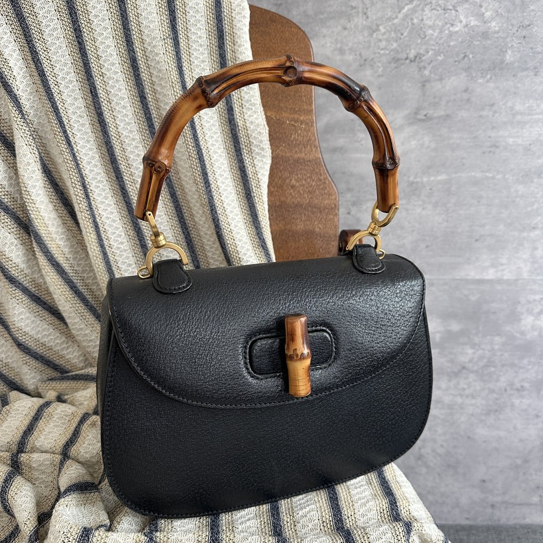 中古包 Gucci 古驰 经典黑色竹节扣盖手提包 - 手提包/手提袋 - 真皮 黑色