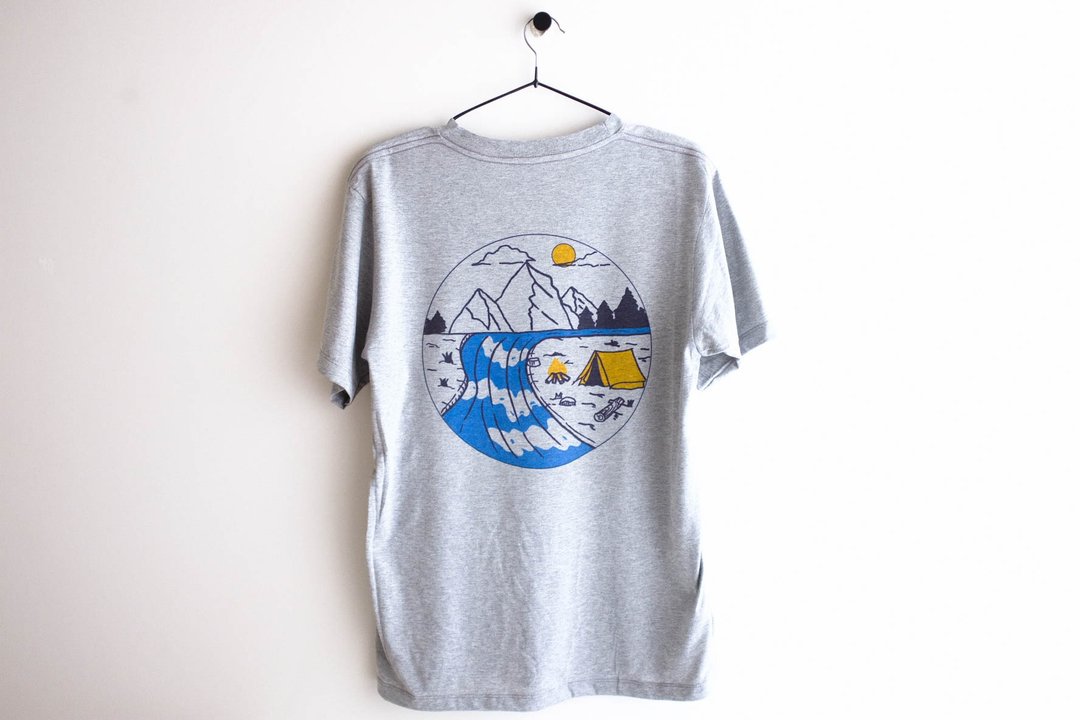 GO CAMPING illustration printing short-sleeved unisex cotton t-shirt - 男装上衣/T 恤 - 棉 灰色