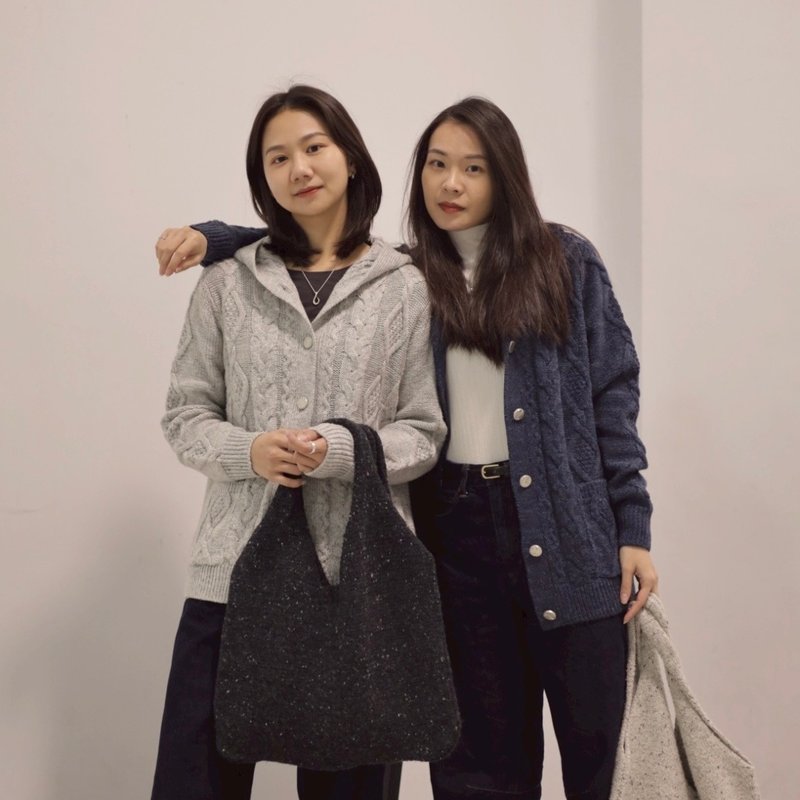 复古麻花双口袋针织外套 两色 - 女装针织衫/毛衣 - 聚酯纤维 灰色