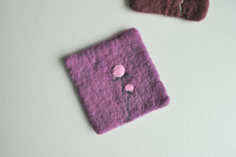 羊毛毡千日红紫色方杯垫 - 杯垫 - 羊毛 紫色