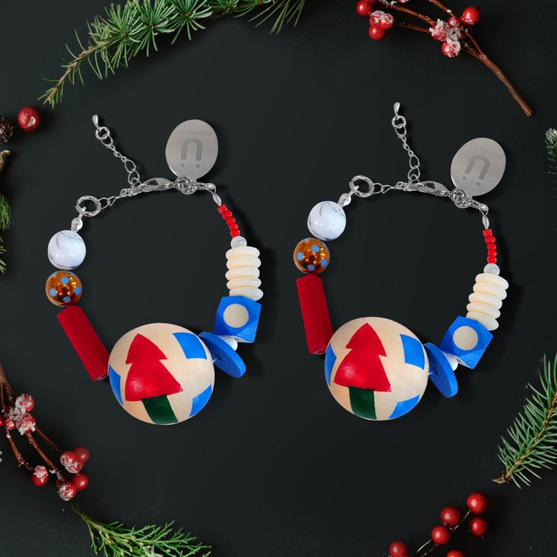 Puppets 圣诞限定 圣诞树款 闺密圣诞（圣诞树款x2) 木头手链 细小款 木珠 ＋彩色石头 链 - 手链/手环 - 木头 多色