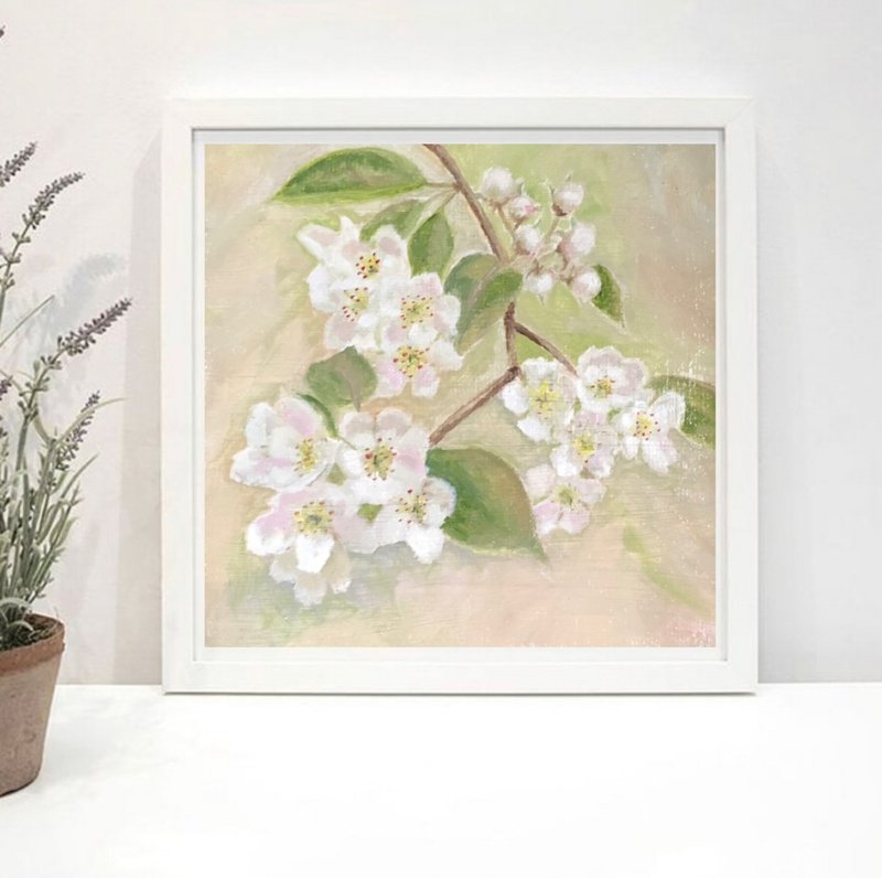 Blooming pear artwork original oil painting handmade modern painting 6x6 inches - 墙贴/壁贴 - 其他材质 绿色