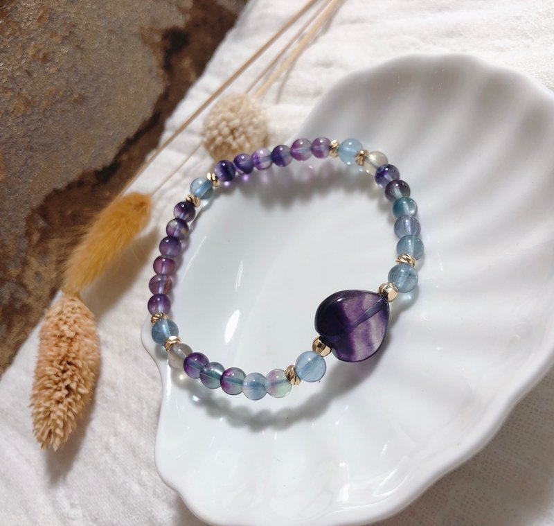 彩色渐层萤石、海蓝宝 天然石手链 - 手链/手环 - 半宝石 