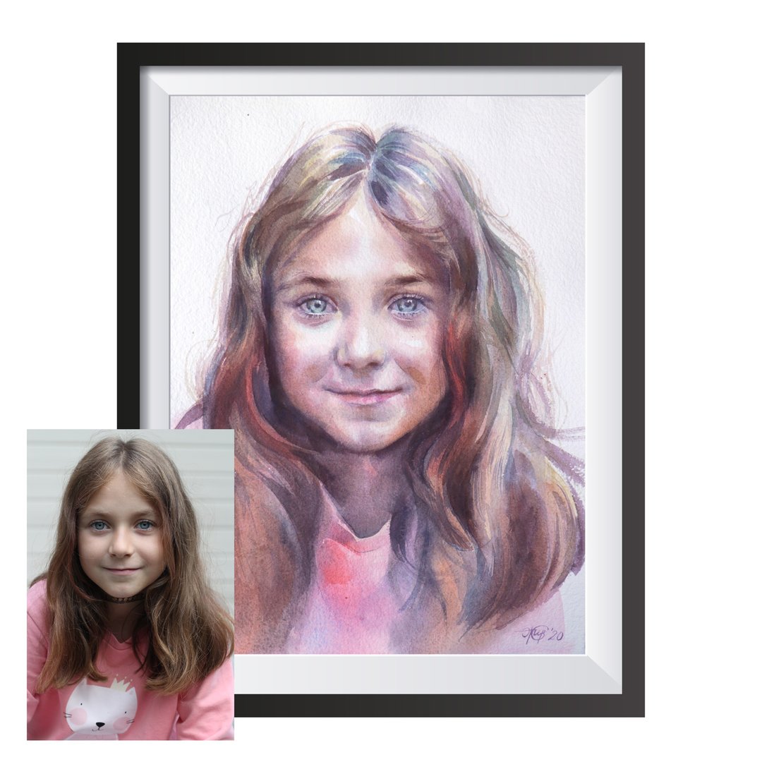 Custom original watercolor portrait painting by artist Irina Zhunaeva - 订制画像 - 纸 多色
