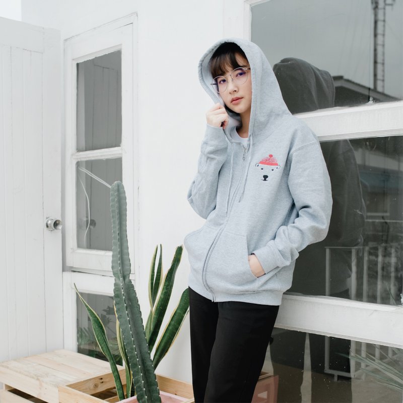 RED-WOOL-HAT, Embroidery Hoodies - 中性连帽卫衣/T 恤 - 聚酯纤维 灰色