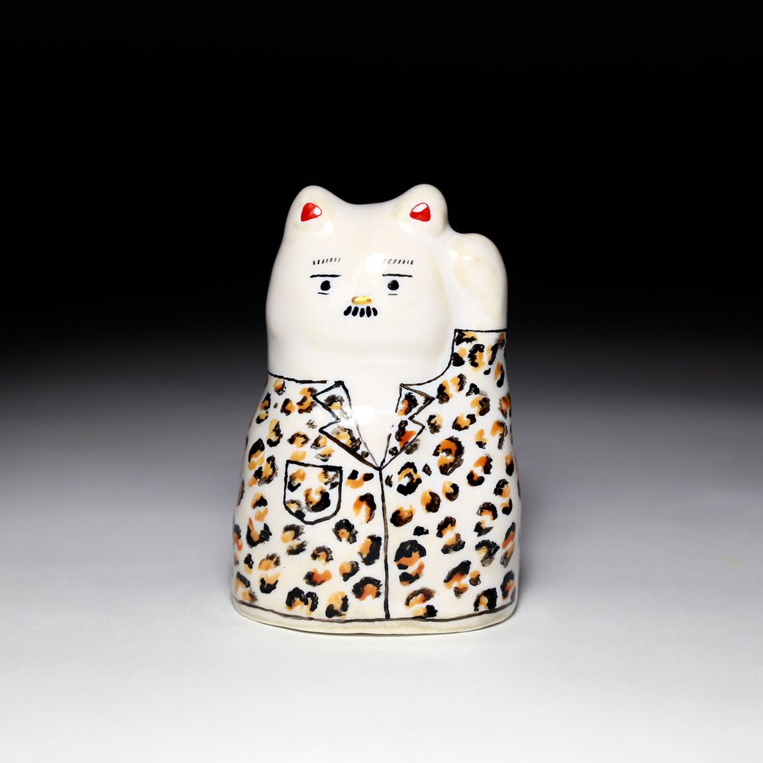 街头开运招财猫-穿搭猫(豹纹) - 摆饰 - 陶 白色