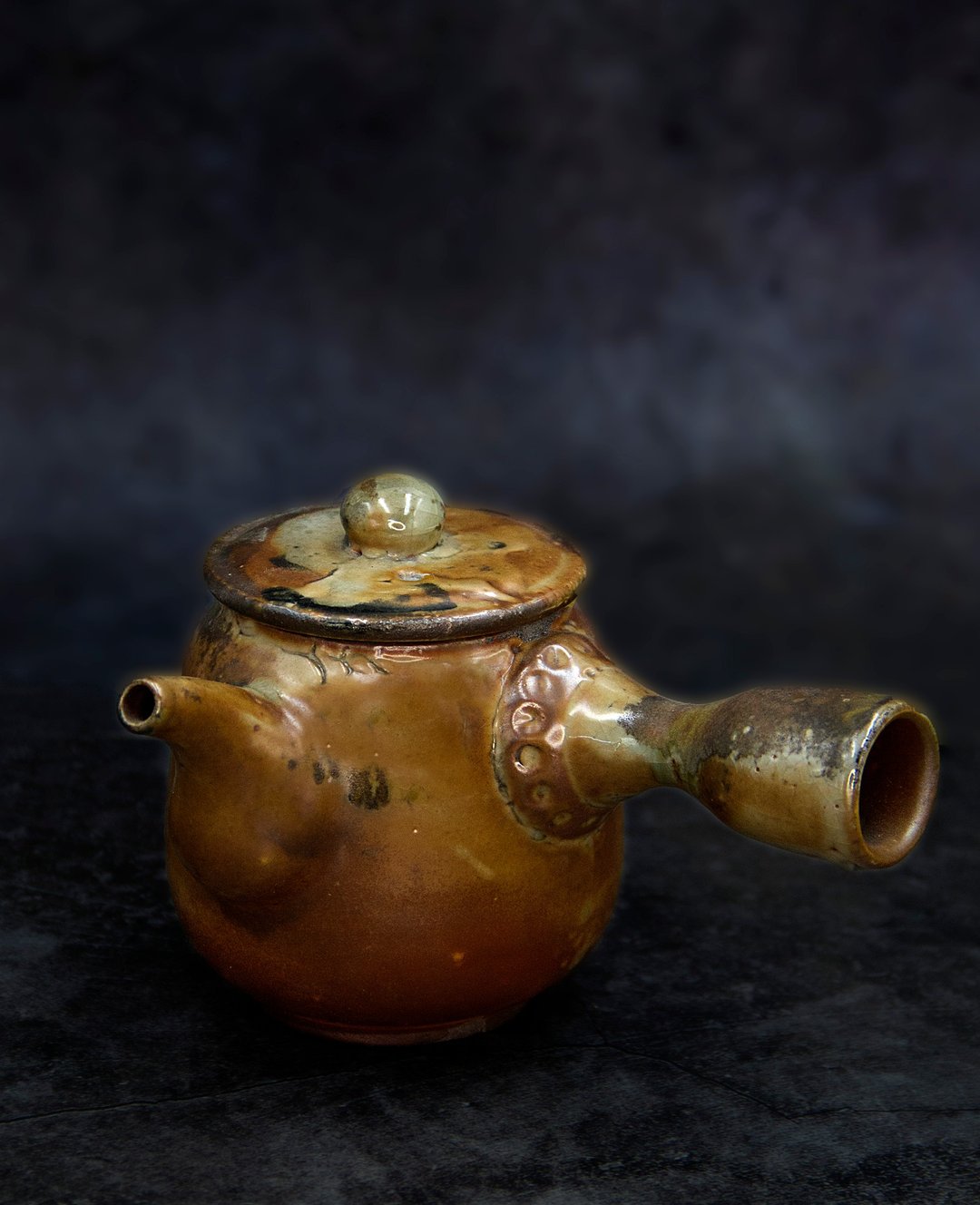 釉烧系列 | 侧把茶壶 - 柴烧 志野 长石 虎斑 陈金旺老师手作 - 茶具/茶杯 - 陶 橘色