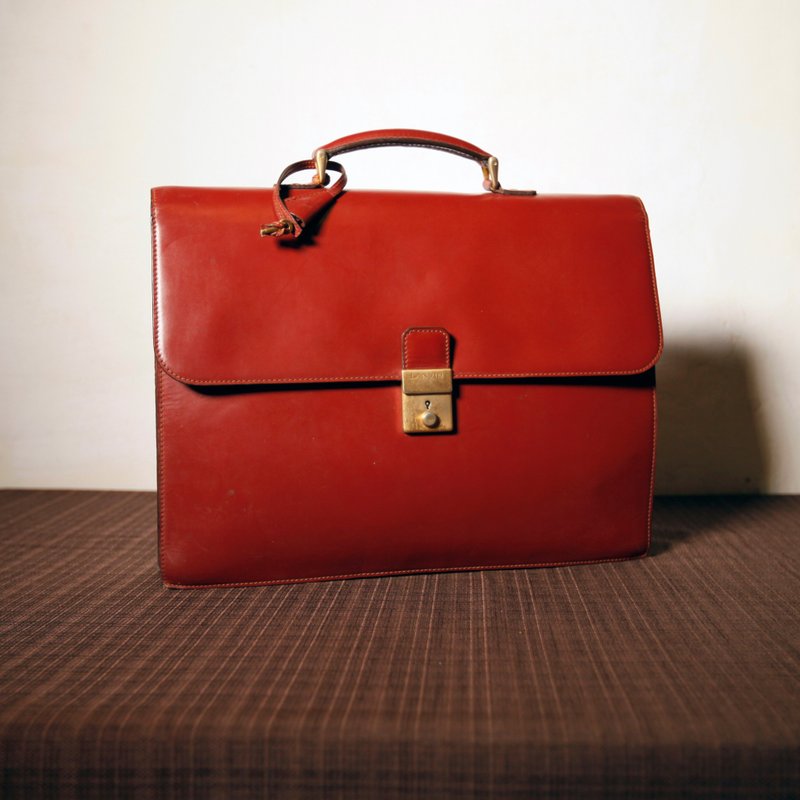 Shika Vintage Bag // LANVIN 红棕色皮革公文包 / 骨董包 旧物 牛皮 老件 经典 仅此一件 - 公文包/医生包 - 真皮 红色