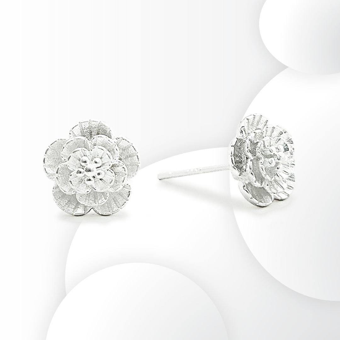 Silver Flower Earrings - 耳环/耳夹 - 纯银 
