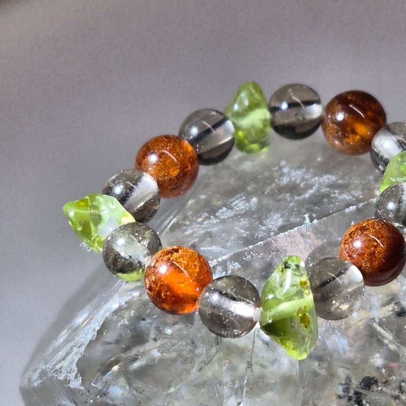 •圣诞暖光• 橙石榴×绿橄榄石×茶晶 设计款弹性戒 - 戒指 - 水晶 多色