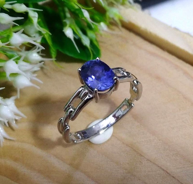 Natural blue sapphier ring silver sterling ring wedding size 7.0 free resize - 戒指 - 纯银 蓝色