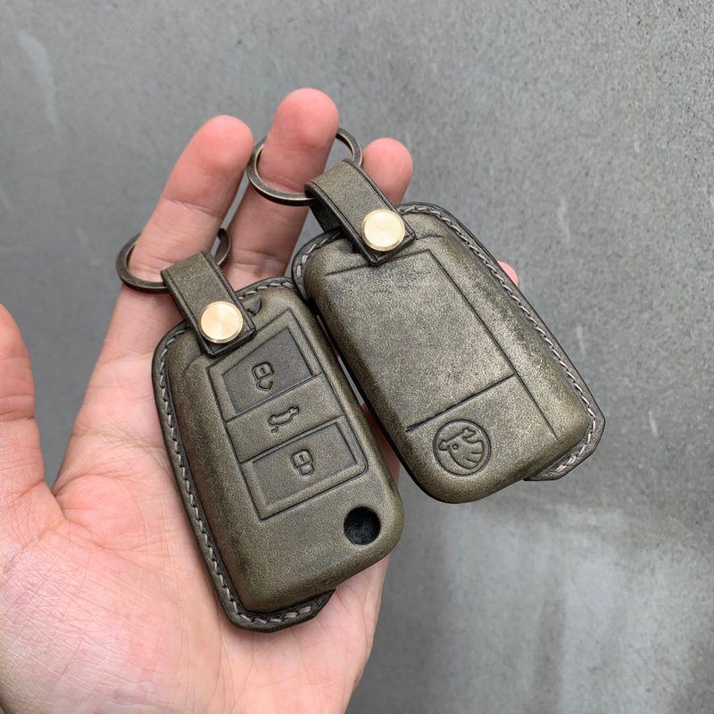 Skoda 钥匙皮套 Octavia combi kamiq scala kodiaq fabia Karoq - 钥匙链/钥匙包 - 真皮 黑色