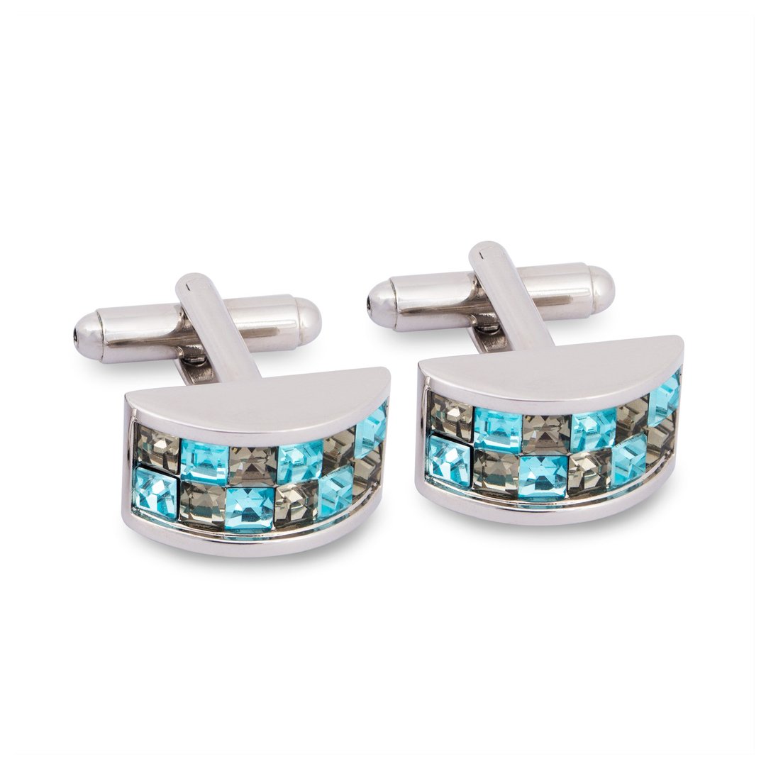 Turqoise and clear D shaped crystals cufflinks - 袖扣 - 其他材质 白色