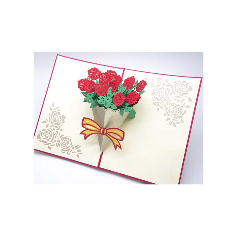 日本  Pop-up  纸雕3D立体卡片 玫瑰花束 - 卡片/明信片 - 纸 