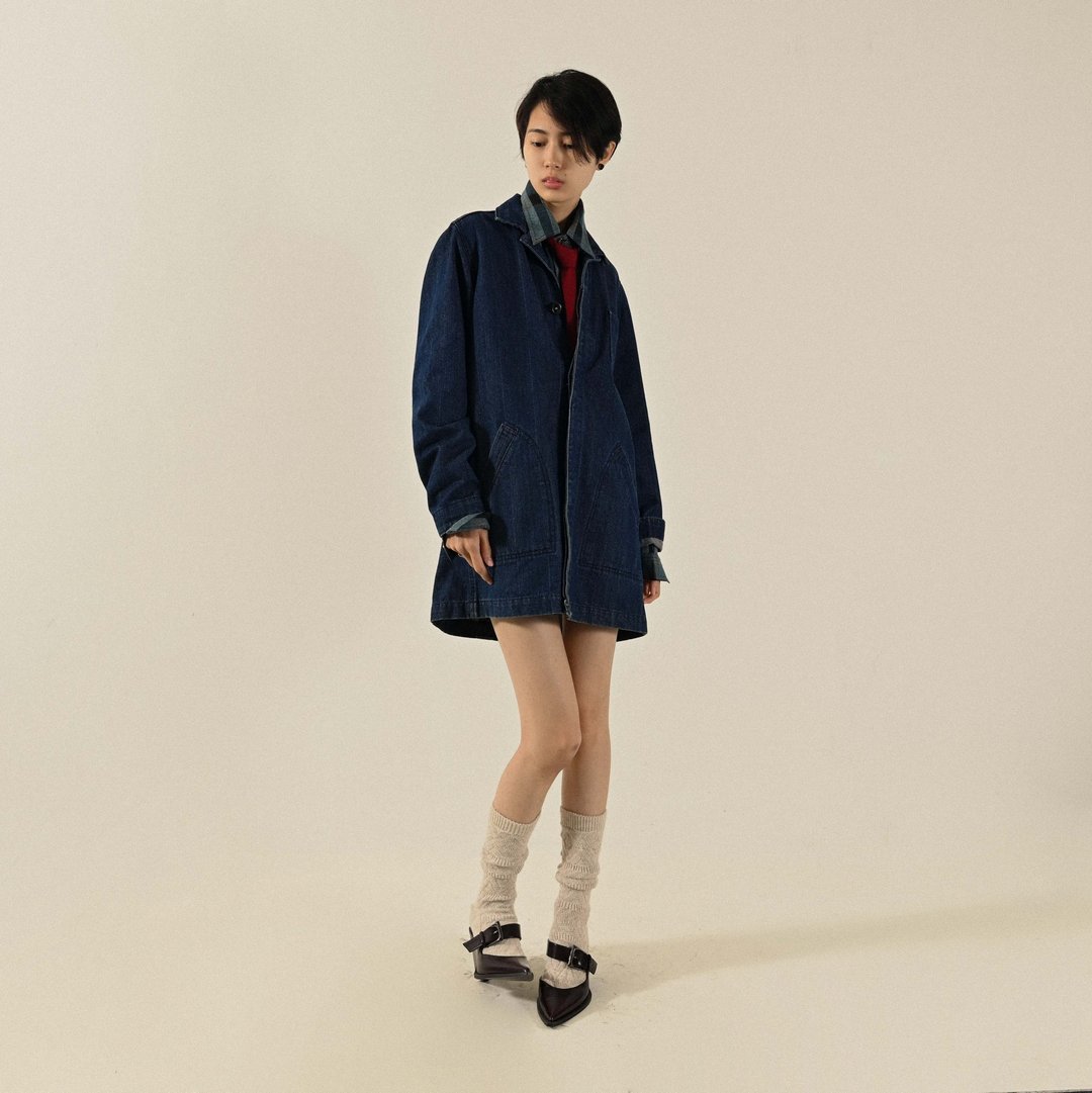 【NaSuBi Vintage】俐落轮廓牛仔面料古着外套 - 女装休闲/机能外套 - 棉 蓝色